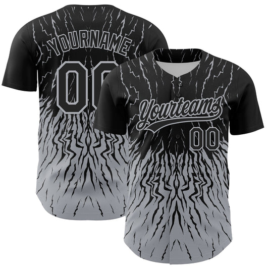 Custom Black Gray 3D Pattern Design Abstract Wave Authentic Baseball Jersey - Sky-Custom