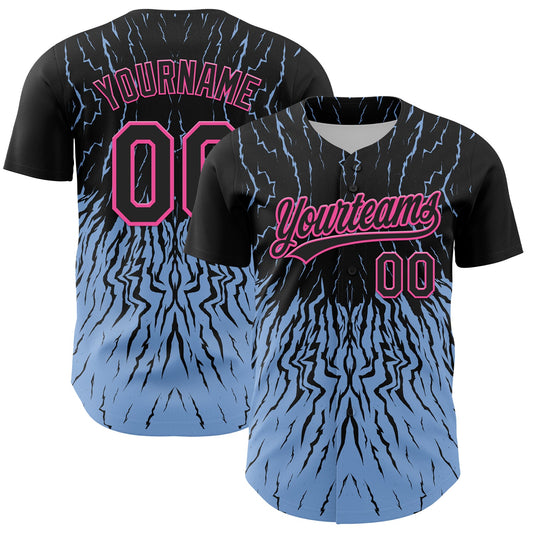 Custom Black Light Blue-Pink 3D Pattern Design Abstract Wave Authentic Baseball Jersey - Sky-Custom
