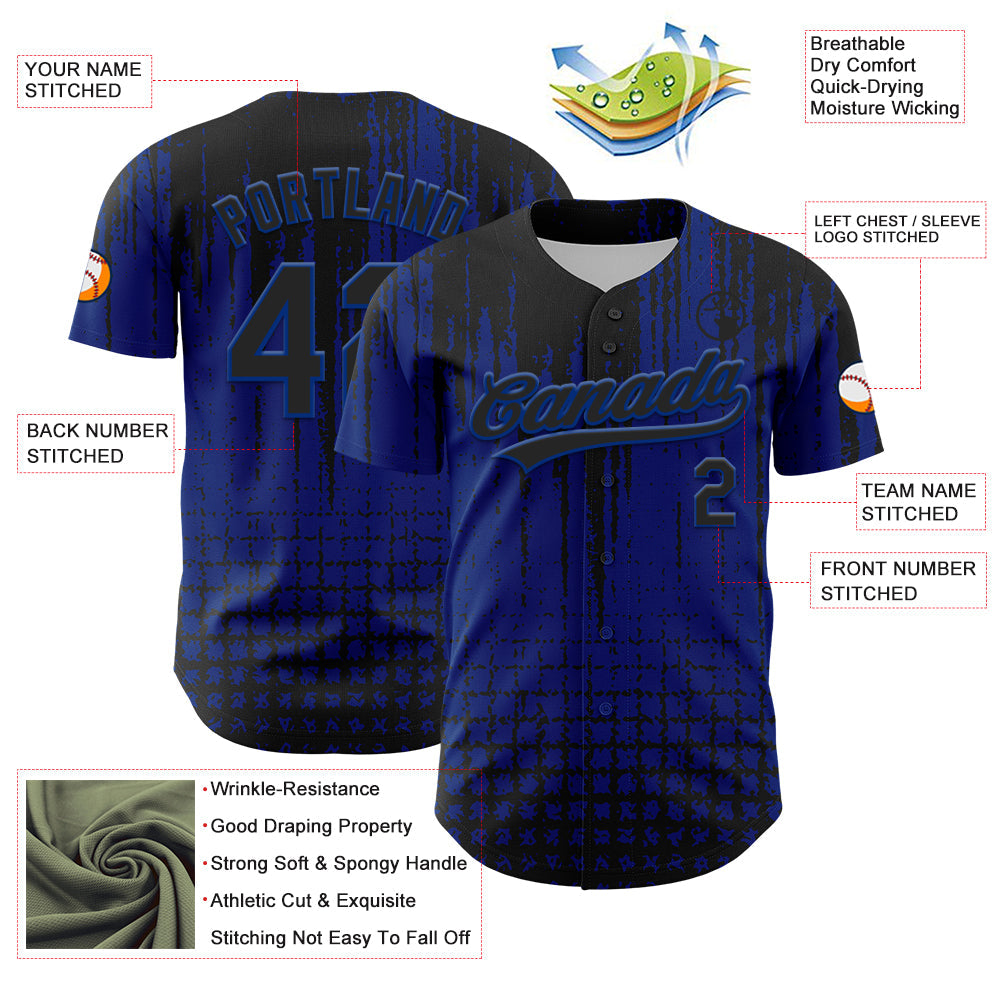 Custom Royal Black 3D Pattern Design Abstract Shape Authentic Baseball Jersey - Sky-Custom
