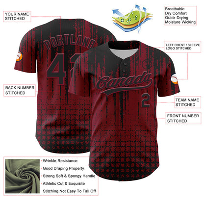 Custom Crimson Black 3D Pattern Design Abstract Shape Authentic Baseball Jersey - Sky-Custom