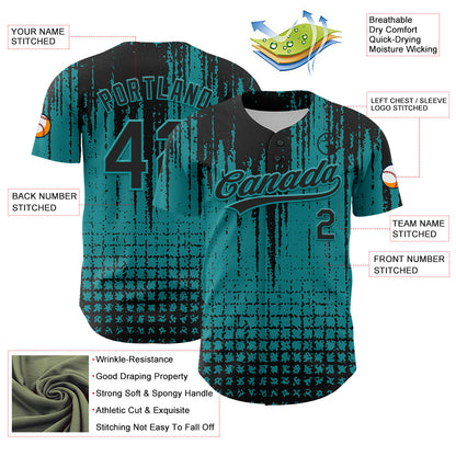 Custom Teal Black 3D Pattern Design Abstract Shape Authentic Baseball Jersey - Sky-Custom