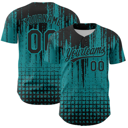 Custom Teal Black 3D Pattern Design Abstract Shape Authentic Baseball Jersey - Sky-Custom