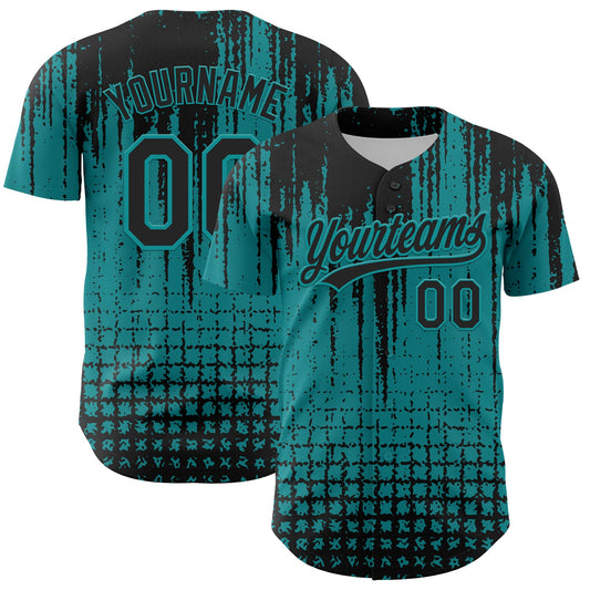 Custom Teal Black 3D Pattern Design Abstract Shape Authentic Baseball Jersey - Sky-Custom