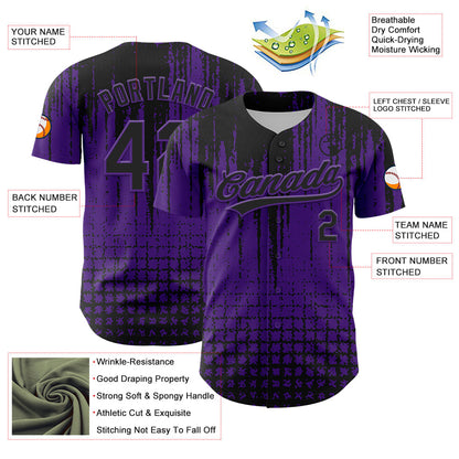 Custom Purple Black 3D Pattern Design Abstract Shape Authentic Baseball Jersey - Sky-Custom