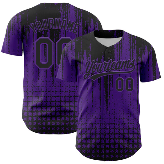 Custom Purple Black 3D Pattern Design Abstract Shape Authentic Baseball Jersey - Sky-Custom