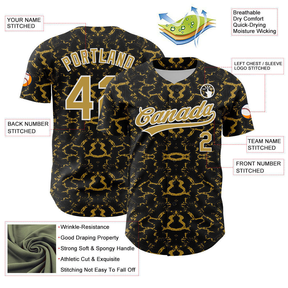 Custom Black Old Gold-White 3D Pattern Design Abstract Tiger And Zebra Authentic Baseball Jersey - Sky-Custom