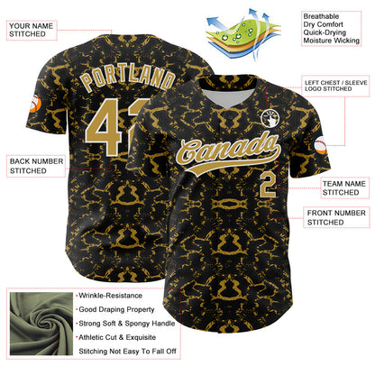 Custom Black Old Gold-White 3D Pattern Design Abstract Tiger And Zebra Authentic Baseball Jersey - Sky-Custom