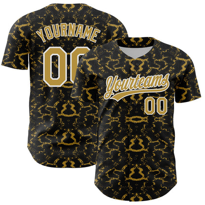 Custom Black Old Gold-White 3D Pattern Design Abstract Tiger And Zebra Authentic Baseball Jersey - Sky-Custom