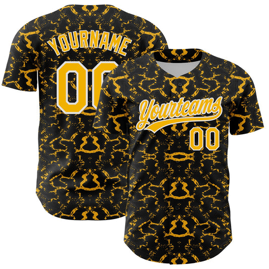 Custom Black Gold-White 3D Pattern Design Abstract Tiger And Zebra Authentic Baseball Jersey - Sky-Custom