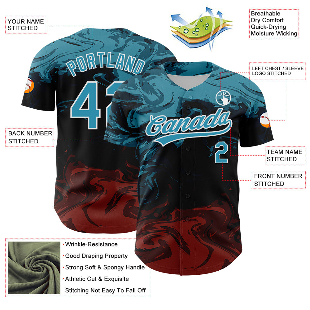 Custom Black Panther Blue Burgundy-White 3D Pattern Design Abstract Fluid Authentic Baseball Jersey - Sky-Custom