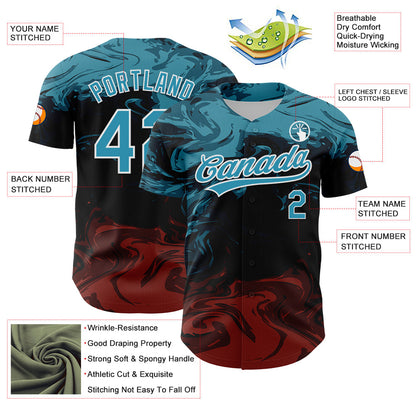 Custom Black Panther Blue Burgundy-White 3D Pattern Design Abstract Fluid Authentic Baseball Jersey - Sky-Custom