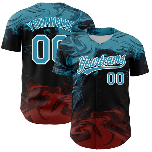 Custom Black Panther Blue Burgundy-White 3D Pattern Design Abstract Fluid Authentic Baseball Jersey - Sky-Custom