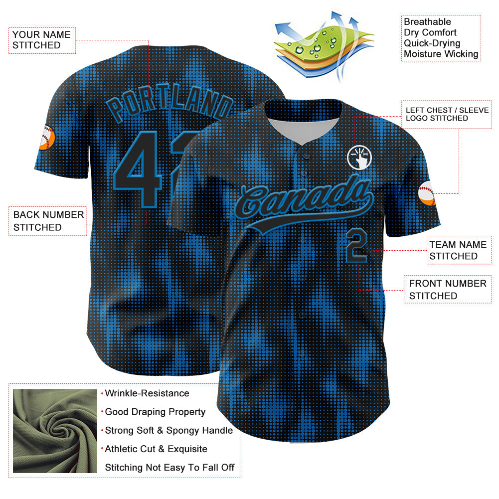 Custom Black Blue 3D Pattern Design Halftone Dots Authentic Baseball Jersey - Sky-Custom