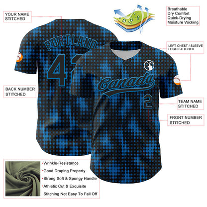 Custom Black Blue 3D Pattern Design Halftone Dots Authentic Baseball Jersey - Sky-Custom