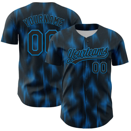 Custom Black Blue 3D Pattern Design Halftone Dots Authentic Baseball Jersey - Sky-Custom