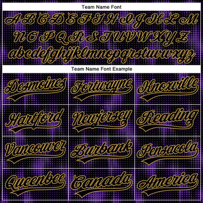 Custom Black Purple-Old Gold 3D Pattern Design Halftone Dots Authentic Baseball Jersey - Sky-Custom