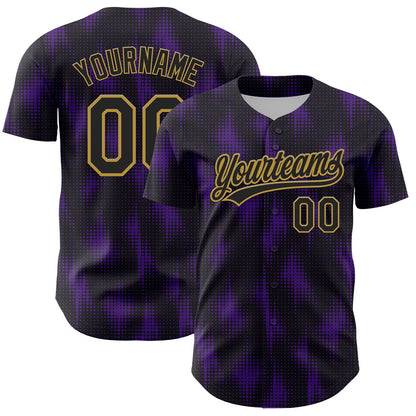 Custom Black Purple-Old Gold 3D Pattern Design Halftone Dots Authentic Baseball Jersey - Sky-Custom