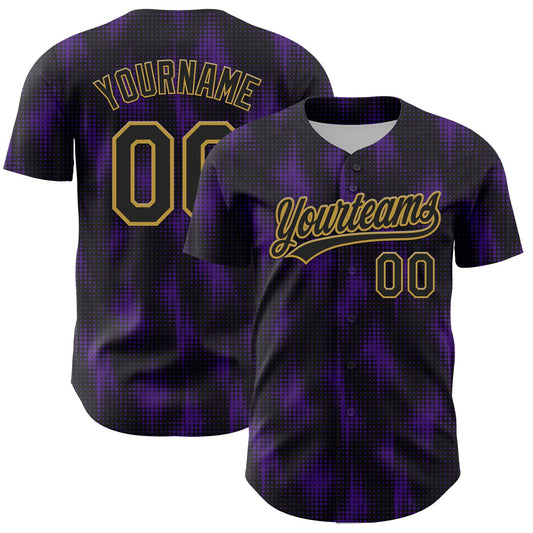 Custom Black Purple-Old Gold 3D Pattern Design Halftone Dots Authentic Baseball Jersey - Sky-Custom