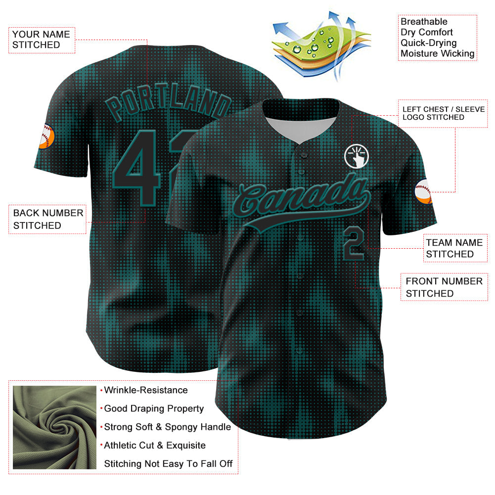 Custom Black Teal 3D Pattern Design Halftone Dots Authentic Baseball Jersey - Sky-Custom