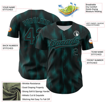 Custom Black Teal 3D Pattern Design Halftone Dots Authentic Baseball Jersey - Sky-Custom