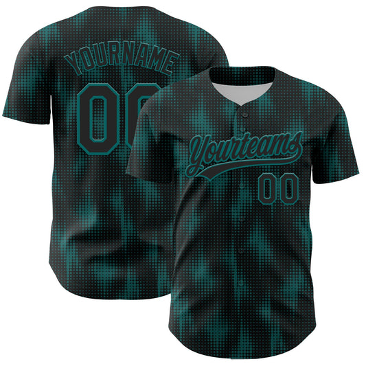 Custom Black Teal 3D Pattern Design Halftone Dots Authentic Baseball Jersey - Sky-Custom