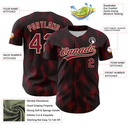 Custom Black Crimson-Cream 3D Pattern Design Halftone Dots Authentic Baseball Jersey - Sky-Custom