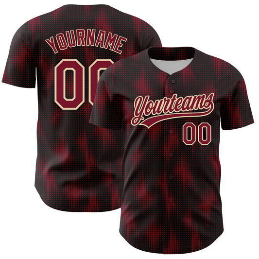 Custom Black Crimson-Cream 3D Pattern Design Halftone Dots Authentic Baseball Jersey - Sky-Custom