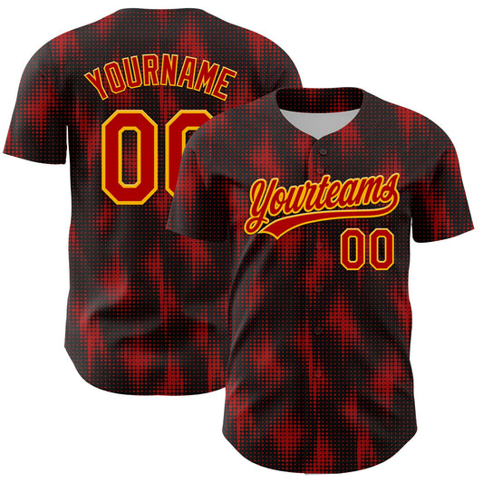 Custom Black Red-Gold 3D Pattern Design Halftone Dots Authentic Baseball Jersey - Sky-Custom