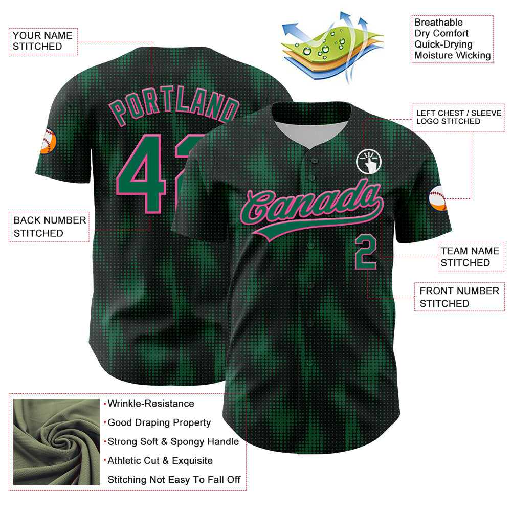 Custom Black Kelly Green-Pink 3D Pattern Design Halftone Dots Authentic Baseball Jersey - Sky-Custom