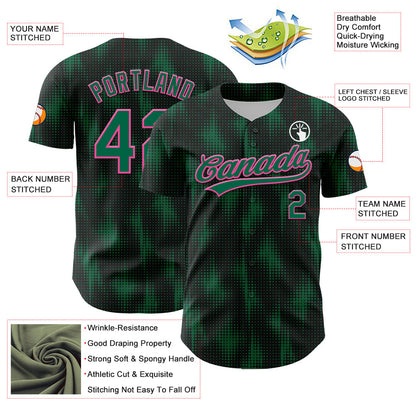 Custom Black Kelly Green-Pink 3D Pattern Design Halftone Dots Authentic Baseball Jersey - Sky-Custom