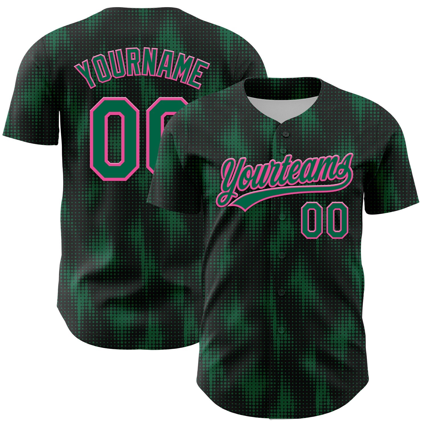 Custom Black Kelly Green-Pink 3D Pattern Design Halftone Dots Authentic Baseball Jersey - Sky-Custom