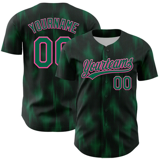 Custom Black Kelly Green-Pink 3D Pattern Design Halftone Dots Authentic Baseball Jersey - Sky-Custom