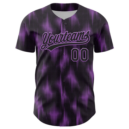 Custom Black Medium Purple 3D Pattern Design Halftone Dots Authentic Baseball Jersey - Sky-Custom