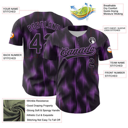 Custom Black Medium Purple 3D Pattern Design Halftone Dots Authentic Baseball Jersey - Sky-Custom