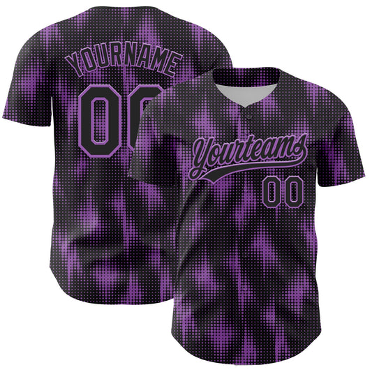 Custom Black Medium Purple 3D Pattern Design Halftone Dots Authentic Baseball Jersey - Sky-Custom