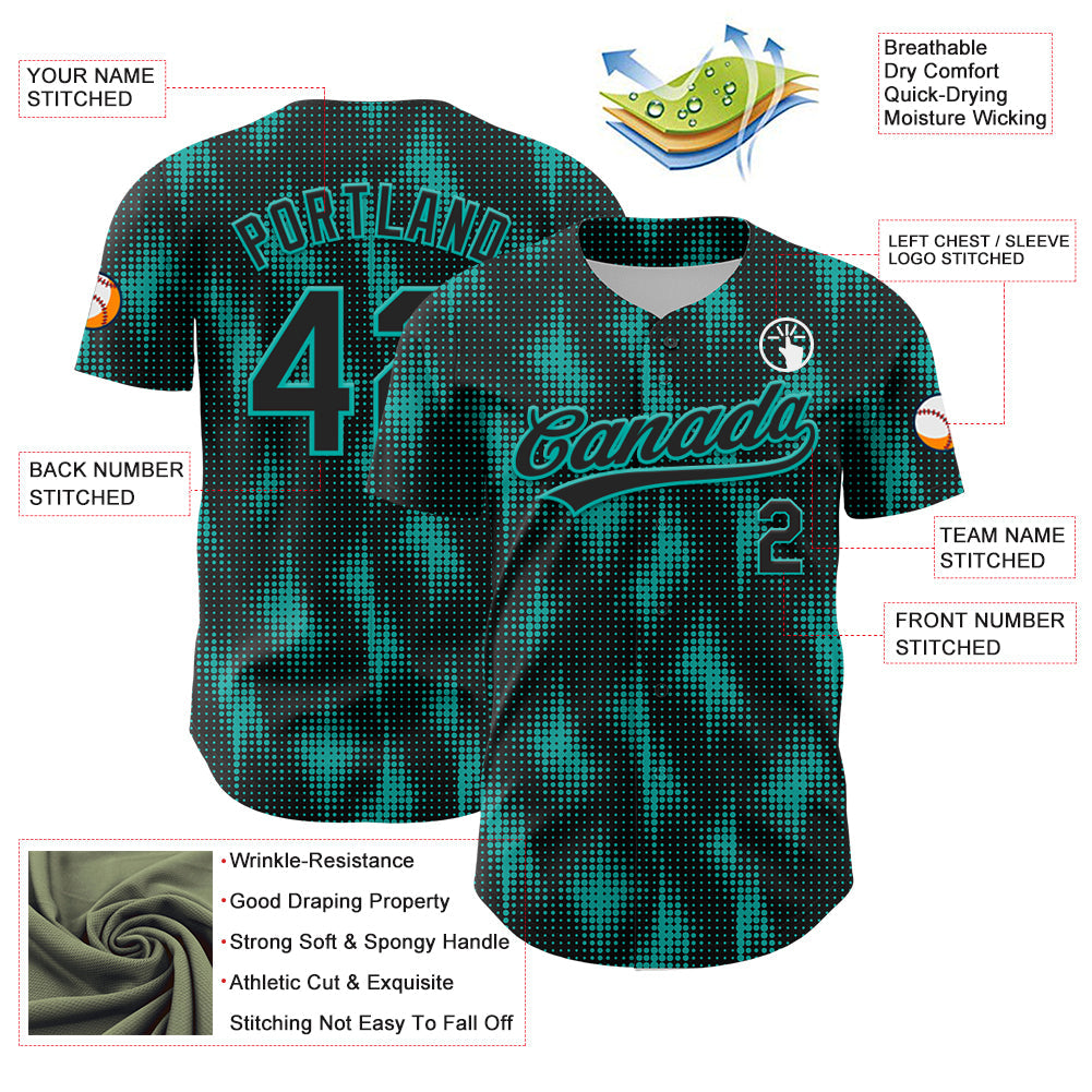 Custom Black Aqua 3D Pattern Design Halftone Dots Authentic Baseball Jersey - Sky-Custom