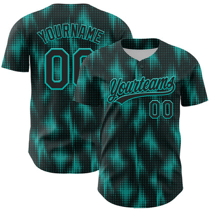 Custom Black Aqua 3D Pattern Design Halftone Dots Authentic Baseball Jersey - Sky-Custom