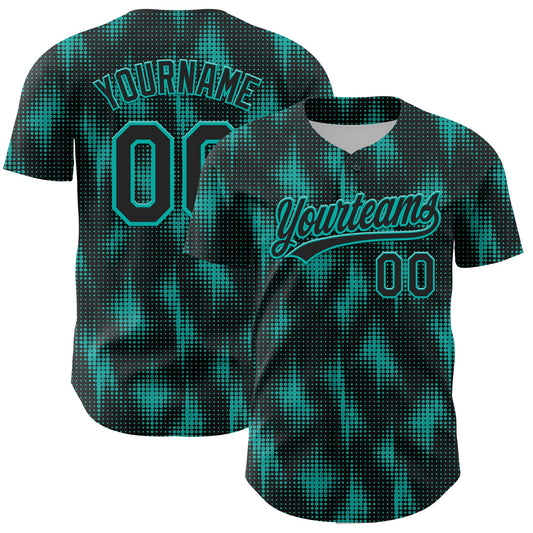 Custom Black Aqua 3D Pattern Design Halftone Dots Authentic Baseball Jersey - Sky-Custom