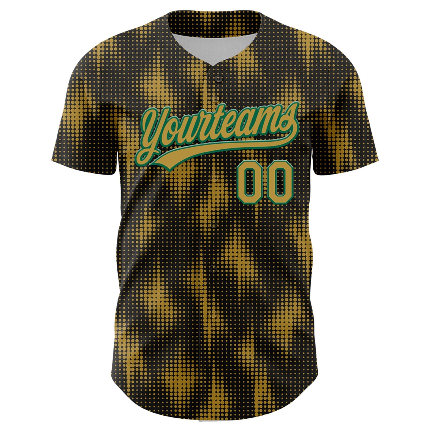 Custom Black Old Gold-Kelly Green 3D Pattern Design Halftone Dots Authentic Baseball Jersey - Sky-Custom