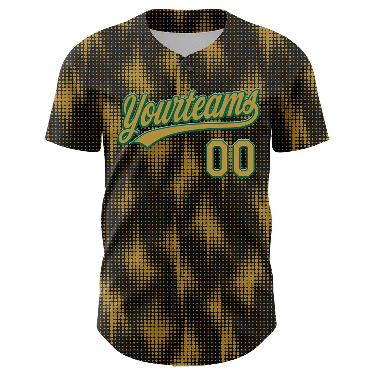 Custom Black Old Gold-Kelly Green 3D Pattern Design Halftone Dots Authentic Baseball Jersey - Sky-Custom