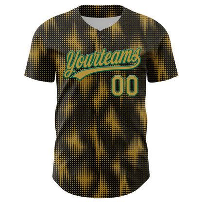 Custom Black Old Gold-Kelly Green 3D Pattern Design Halftone Dots Authentic Baseball Jersey - Sky-Custom