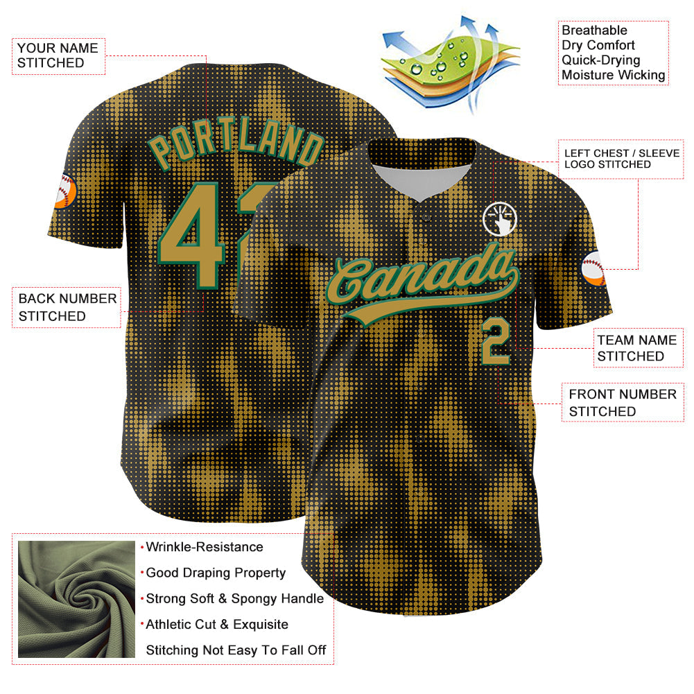 Custom Black Old Gold-Kelly Green 3D Pattern Design Halftone Dots Authentic Baseball Jersey - Sky-Custom