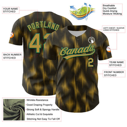 Custom Black Old Gold-Kelly Green 3D Pattern Design Halftone Dots Authentic Baseball Jersey - Sky-Custom