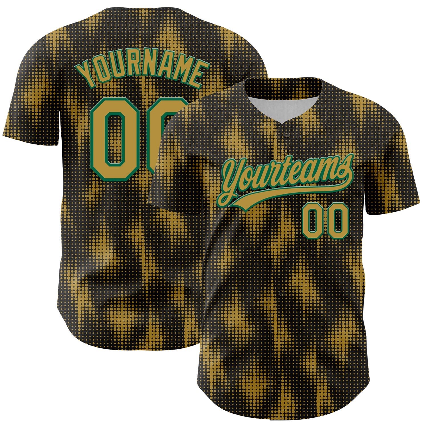 Custom Black Old Gold-Kelly Green 3D Pattern Design Halftone Dots Authentic Baseball Jersey - Sky-Custom