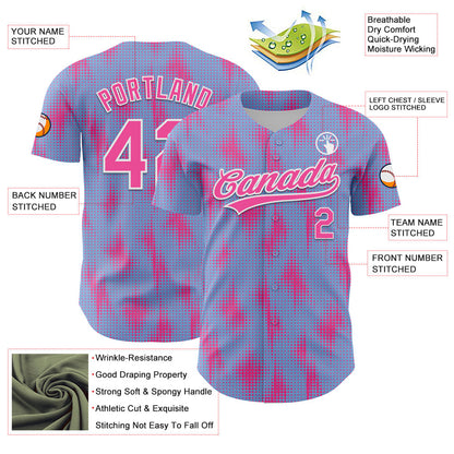 Custom Light Blue Pink-White 3D Pattern Design Halftone Dots Authentic Baseball Jersey - Sky-Custom