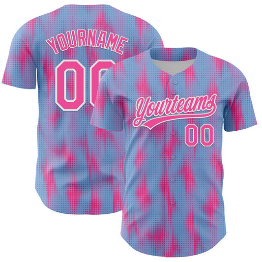 Custom Light Blue Pink-White 3D Pattern Design Halftone Dots Authentic Baseball Jersey - Sky-Custom