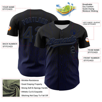 Custom Black Navy 3D Pattern Design Abstract Wave Authentic Baseball Jersey - Sky-Custom