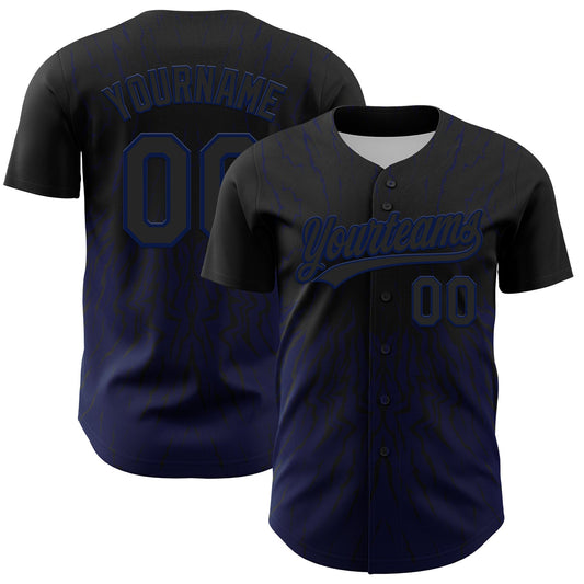 Custom Black Navy 3D Pattern Design Abstract Wave Authentic Baseball Jersey - Sky-Custom