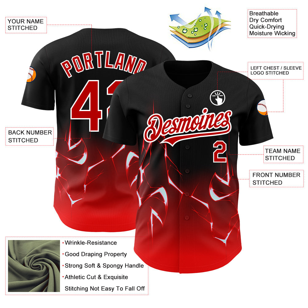 Custom Black Red-White 3D Pattern Design Lightning Authentic Baseball Jersey - Sky-Custom