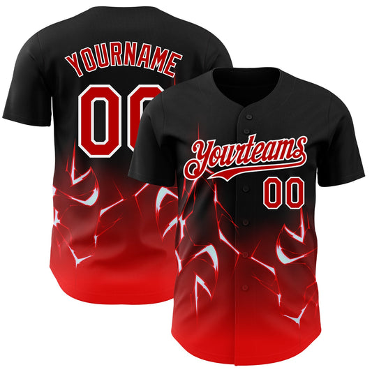 Custom Black Red-White 3D Pattern Design Lightning Authentic Baseball Jersey - Sky-Custom